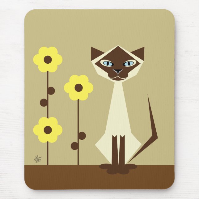 Alfombrilla De Ratón Gato y flores (Frente)