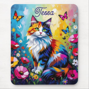 Alfombrilla De Ratón Gato y flores de colores bonitos con empaste
