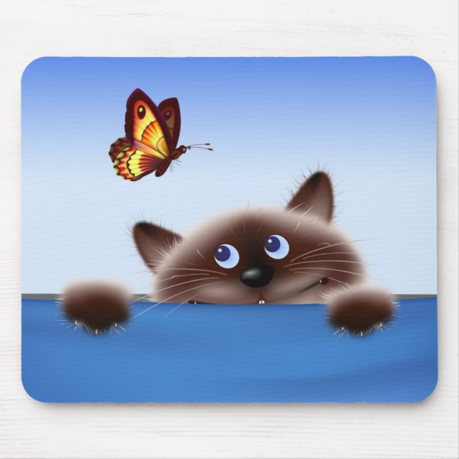 Alfombrilla De Ratón Gato y mariposa (Frente)