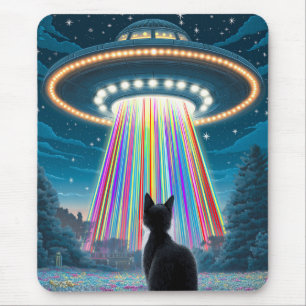 Alfombrilla De Ratón Gato y OVNI psicodélico   Gracioso arte de secuest