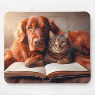 Alfombrilla De Ratón Gato y perro leyendo un libro