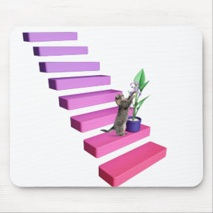 Alfombrilla De Ratón Gato y planta de tabby en escaleras