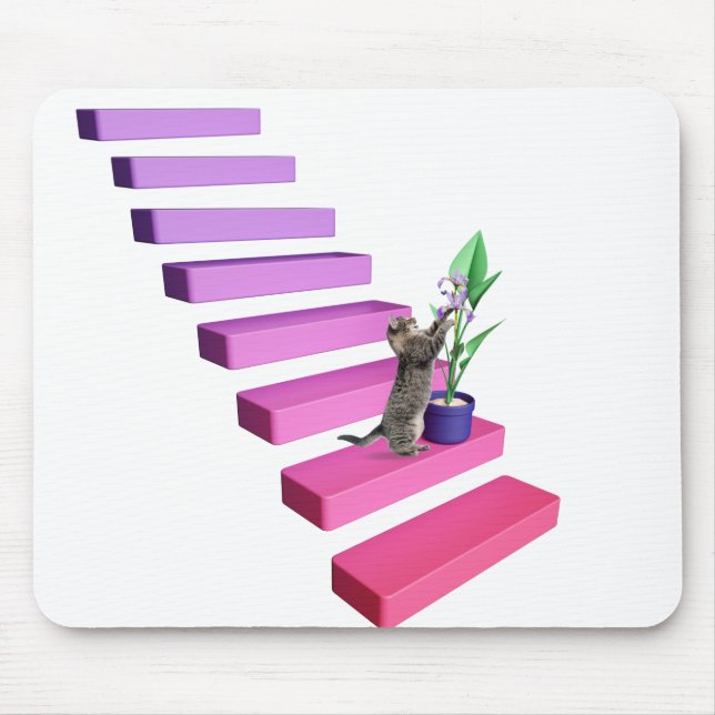 Alfombrilla De Ratón Gato y planta de tabby en escaleras (Frente)