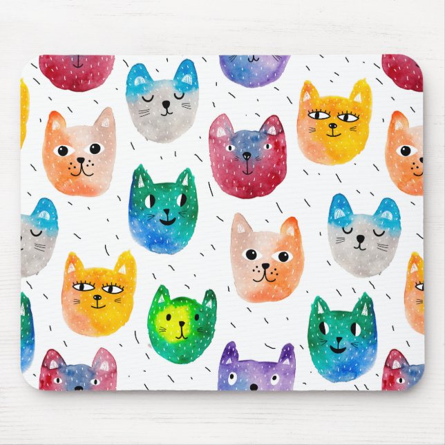 Alfombrilla De Ratón Gatos acuarelas y amigos (Frente)
