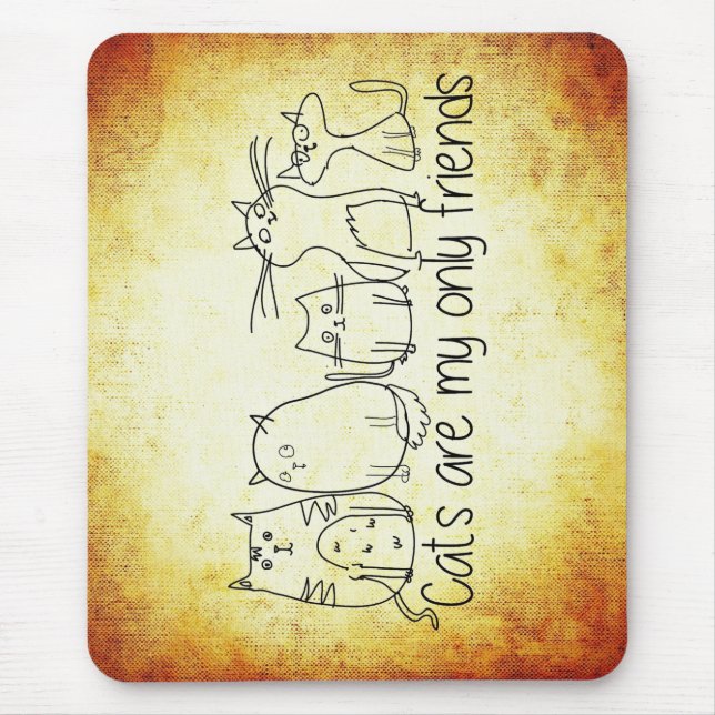 Alfombrilla De Ratón gatos amigos graciosos personalizado marrón blanco (Frente)