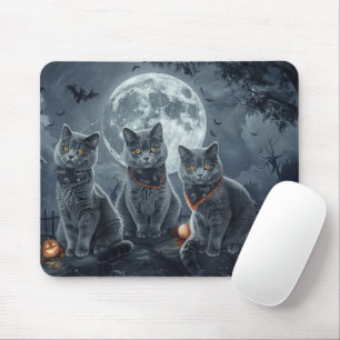 Alfombrilla De Ratón Gatos Azules Rusos Halloween Espeluznante