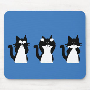 Alfombrilla De Ratón Gatos Blancos Negros Tres Gatitos Sabios