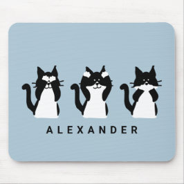 Alfombrilla De Ratón Gatos Blancos Negros | Tres Gatitos Sabios Azul Cl