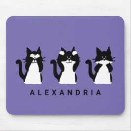 Alfombrilla De Ratón Gatos Blancos Negros | Tres Gatitos Sabios Purpura