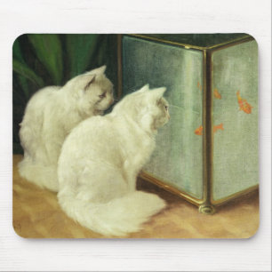 Alfombrilla De Ratón Gatos blancos que miran el Goldfish