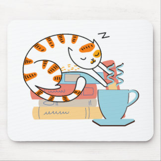 Alfombrilla De Ratón Gatos, café y libros