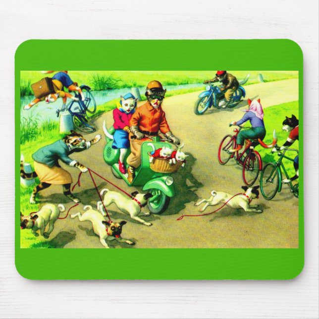 Alfombrilla De Ratón Gatos de Mainzer en motocicletas y bicicletas (Frente)