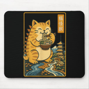 Alfombrilla De Ratón Gatos divertidos Catzilla Anime Ramen Gato japonés