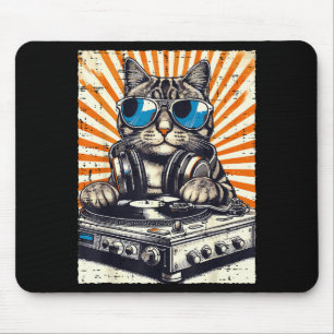 Alfombrilla De Ratón Gatos Dj Auriculares Tocadiscos Música Vintage Edm