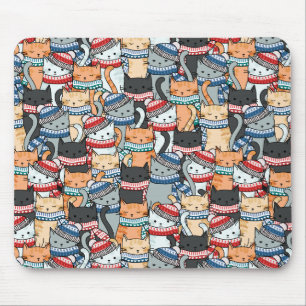 Alfombrilla De Ratón Gatos en estafas de invierno y patrón de Gorras