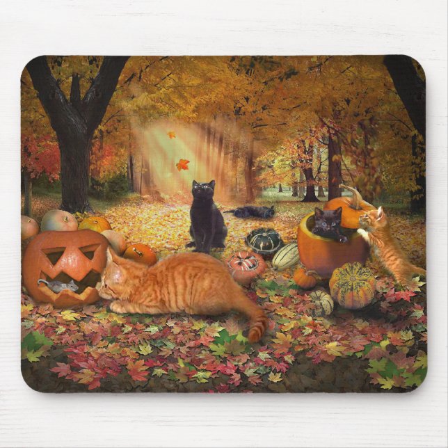 Alfombrilla De Ratón Gatos en otoño (Frente)