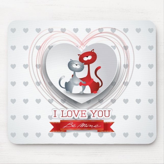 Alfombrilla De Ratón Gatos enamorados del corazón (Frente)