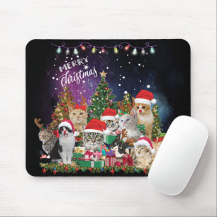 Alfombrilla De Ratón Gatos Feliz Navidad Luz