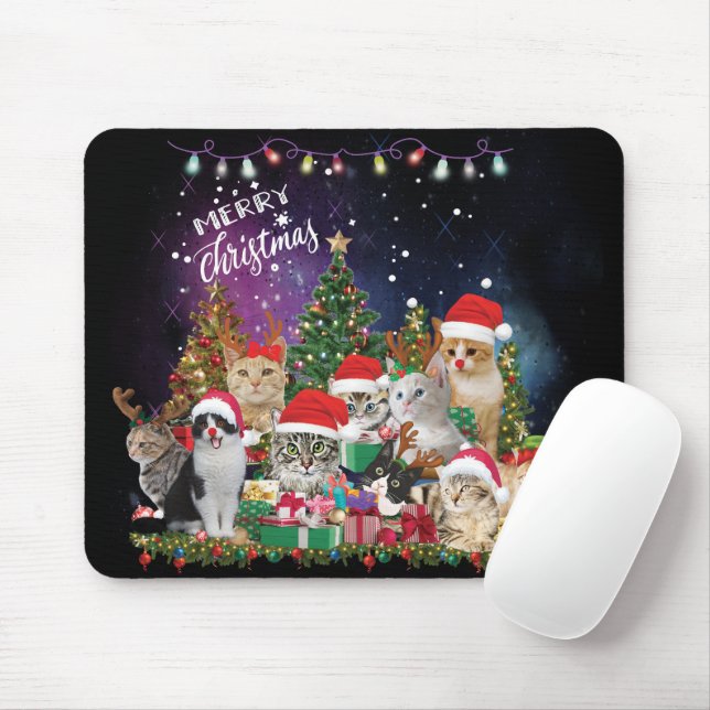 Alfombrilla De Ratón Gatos Feliz Navidad Luz (Con ratón)