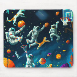 Alfombrilla De Ratón Gatos jugando básquetbol en el espacio con astrona