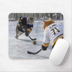 Alfombrilla De Ratón Gatos jugando hockey sobre hielo con ovillo de lan