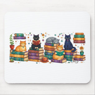 Alfombrilla De Ratón Gatos leyendo libros escena de biblioteca acogedor