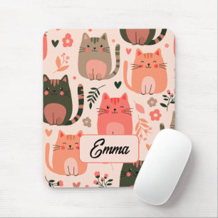 Alfombrilla De Ratón Gatos Lindos y Patrón Floral Monograma Personaliza