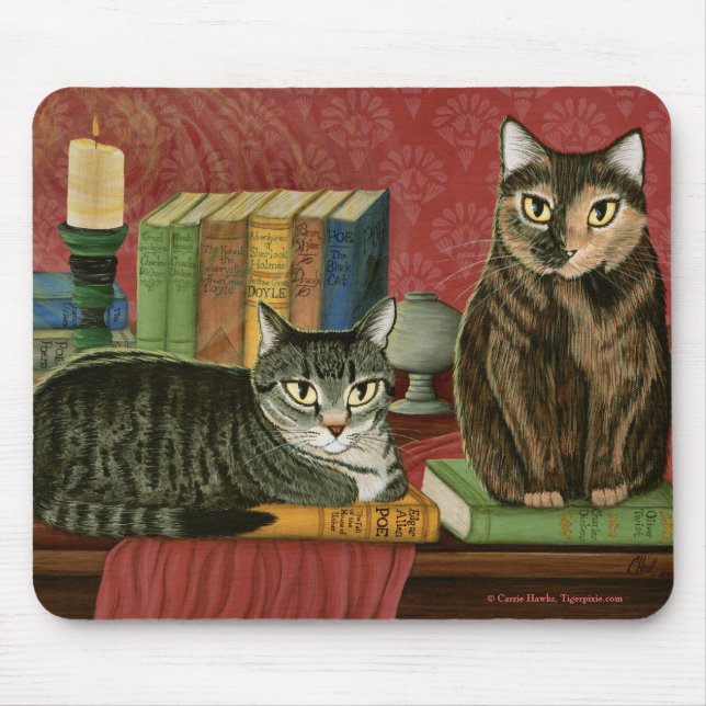 Alfombrilla De Ratón Gatos literarios clásicos Poe, Dickens, arte (Frente)