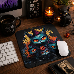 Alfombrilla De Ratón Gatos negros espeluznantes arte gótico de Hallowee