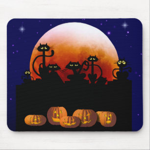 Alfombrilla De Ratón Gatos negros, luna, calabazas Mousepad