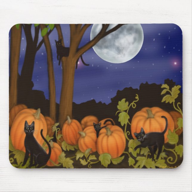 Alfombrilla De Ratón Gatos negros y calabazas Mousepad (Frente)