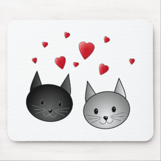 Alfombrilla De Ratón Gatos negros y grises lindos, con los corazones