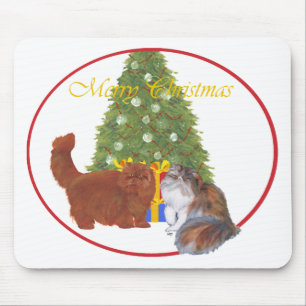 Alfombrilla De Ratón Gatos Persas Rojo y Calico Navidad