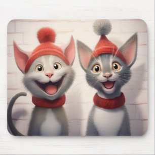Alfombrilla De Ratón Gatos Personalizados Sonrientes Con Gorras Rojos Y