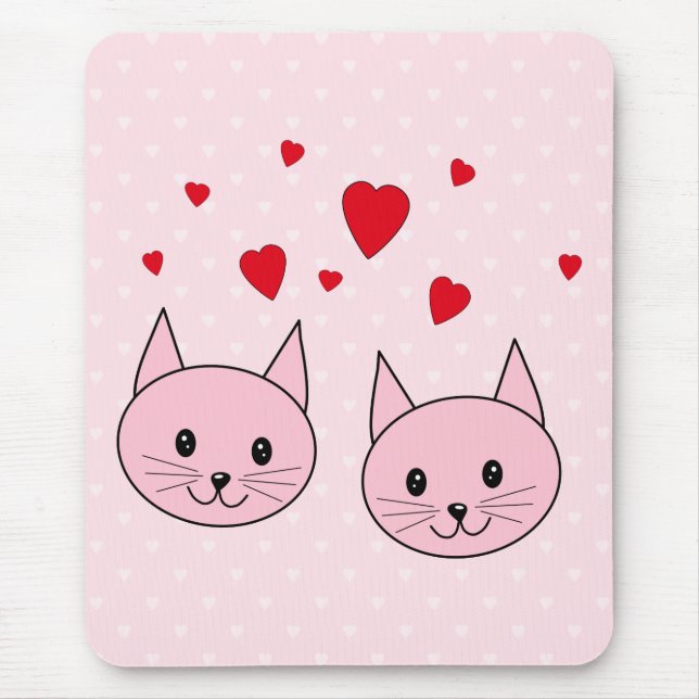 Alfombrilla De Ratón Gatos rosados con los corazones del amor (Frente)