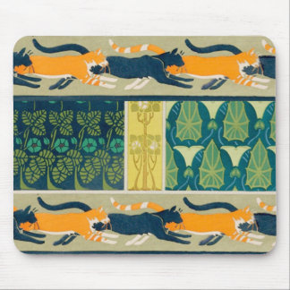 Alfombrilla De Ratón Gatos y flores de Art Nouveau