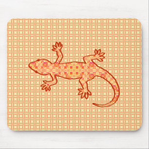 Alfombrilla De Ratón Gecko de batik tribal - naranja de coral y luz