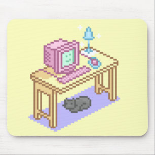 Alfombrilla De Ratón Geeky Girly Yellow Pixel Art Computer