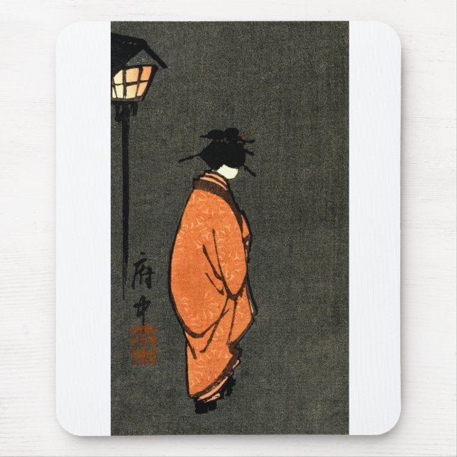 Alfombrilla De Ratón Geisha con túnica anaranjado (Frente)
