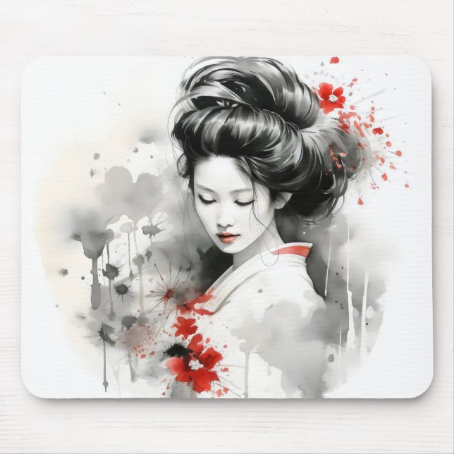 Alfombrilla De Ratón Geisha rojo negro (Frente)