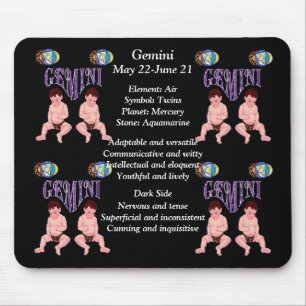 Alfombrilla De Ratón Gemini Rótulo de nacimiento Zodiac Mouse Pad