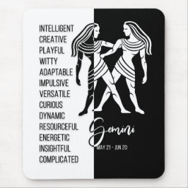 Alfombrilla De Ratón Gemini Zodiac Rótulo Mousepad, negro y blanco
