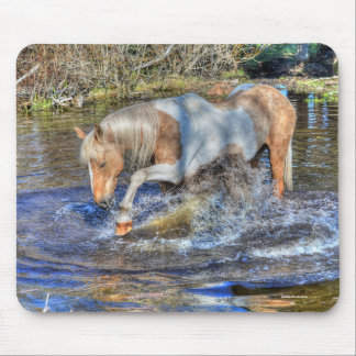 Alfombrilla De Ratón Gentil Palomino Pinto Stallion jugando en estanque