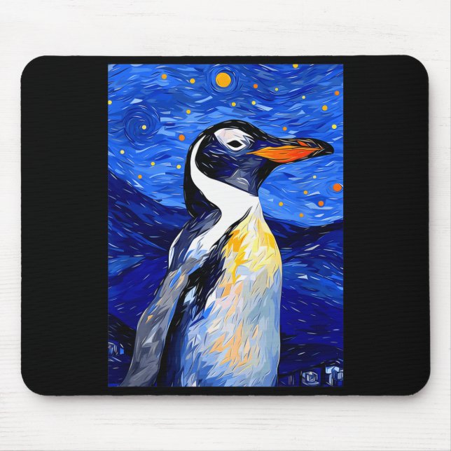 Alfombrilla De Ratón Gentoo Penguin Starry Night Painting Men Women Kid (Frente)
