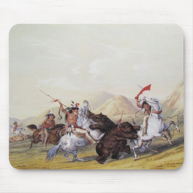 Alfombrilla De Ratón George Catlin - atacar al oso grizzly (Frente)