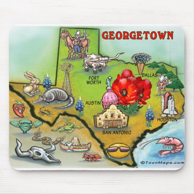 Alfombrilla De Ratón Georgetown Texas Cartoon Map (Frente)