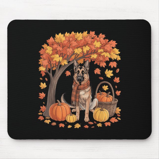 Alfombrilla De Ratón German Shepherd Dog Fall Scarf Pumpkin Autumn Than (Frente)