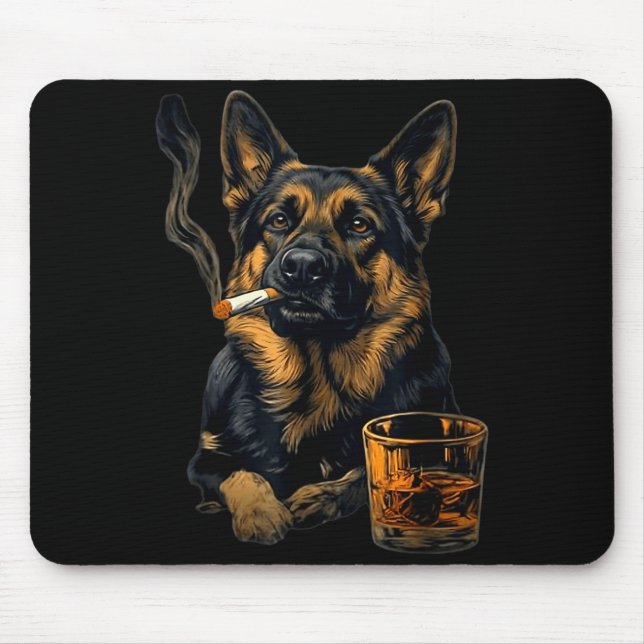 Alfombrilla De Ratón German Shepherd Dog Smoking Cigarette Whisky Lover (Frente)