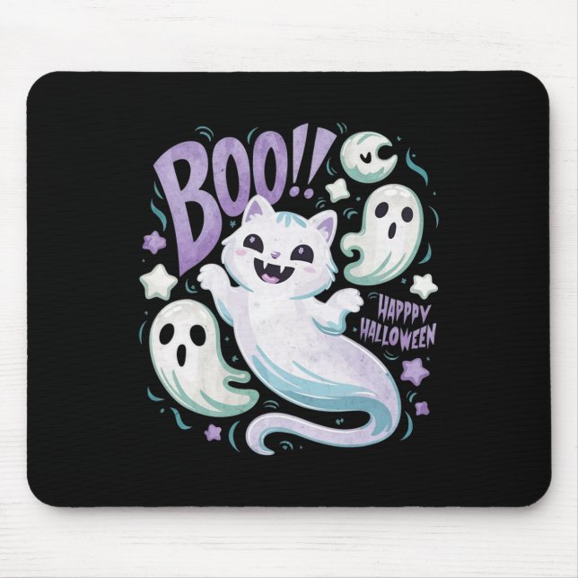Alfombrilla De Ratón Ghost Cat Boo Kitty Halloween (Frente)