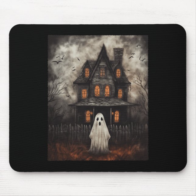 Alfombrilla De Ratón Ghost Haunted House Midnight Halloween Ghost Spook (Frente)